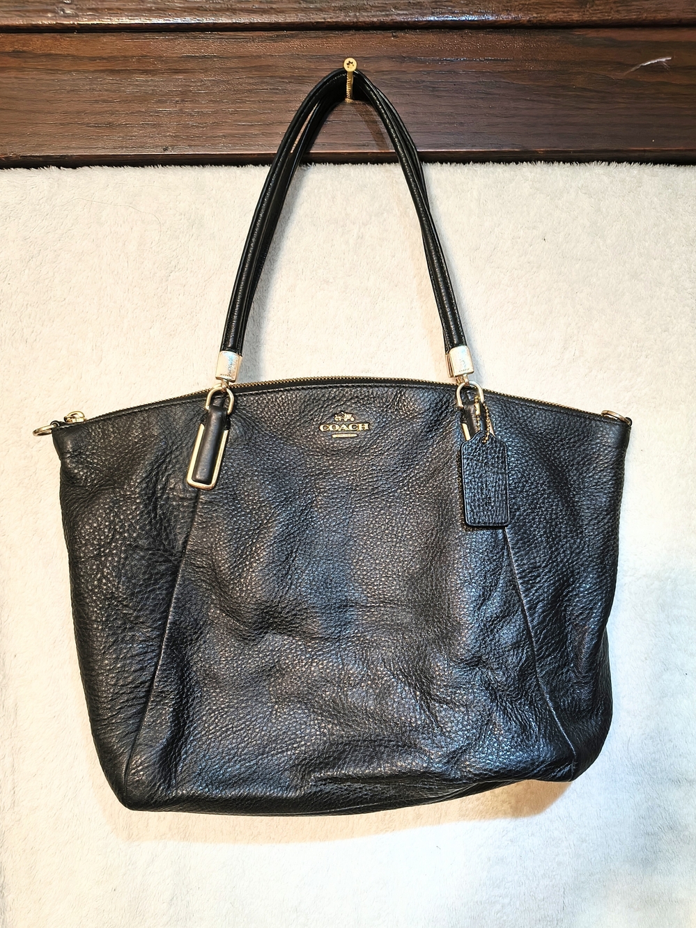 Coach Black Leather Pebbled Tote Bag with Gold Hardware